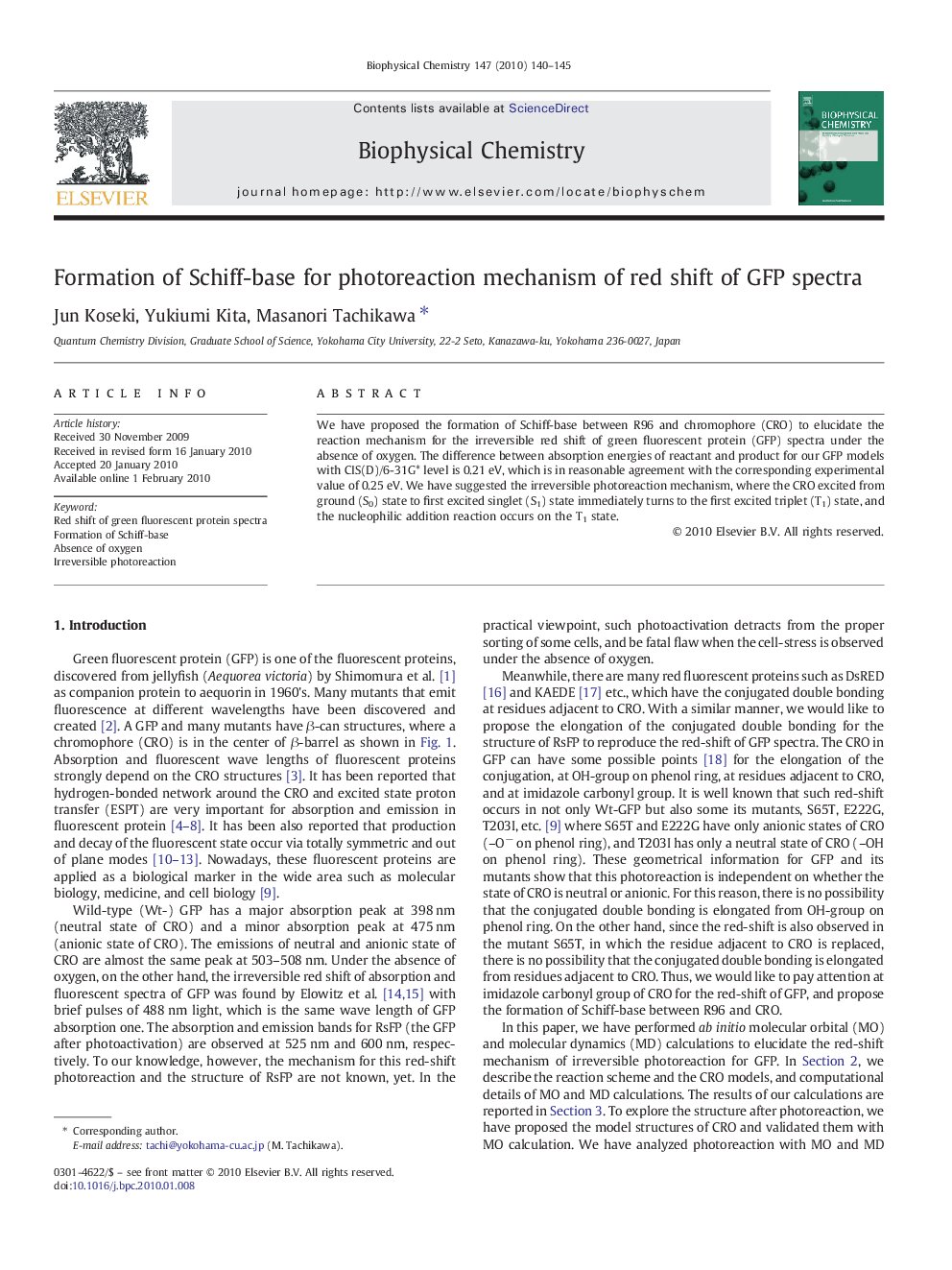 Formation of Schiff-base for photoreaction mechanism of red shift of GFP spectra