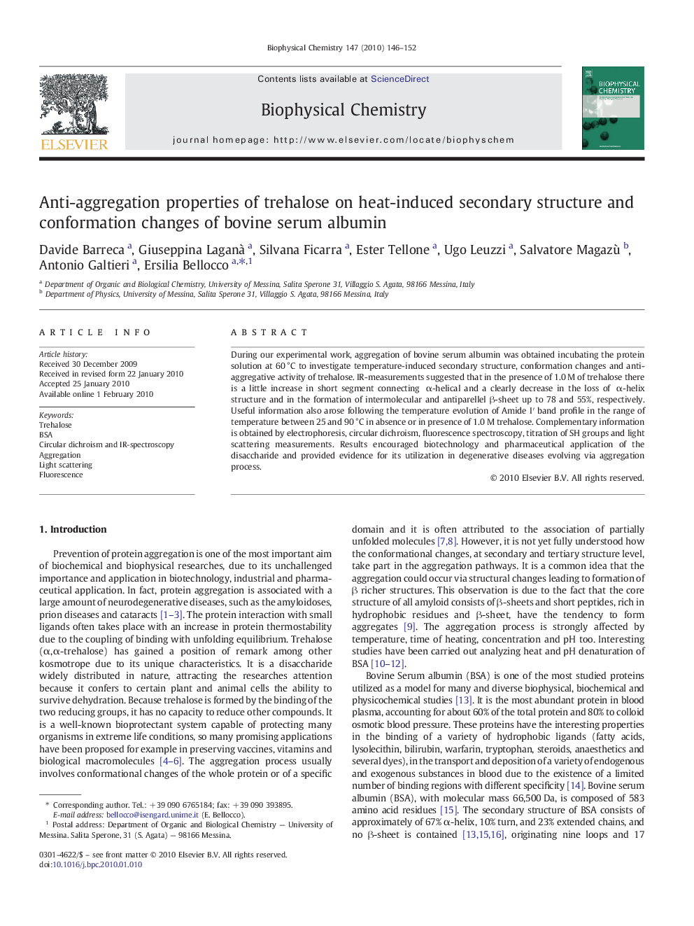 Anti-aggregation properties of trehalose on heat-induced secondary structure and conformation changes of bovine serum albumin