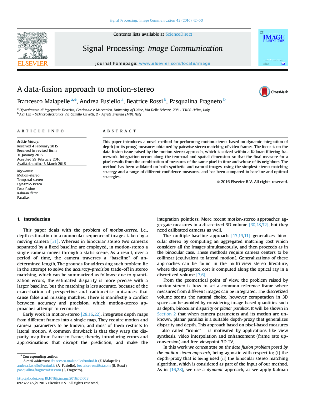 A data-fusion approach to motion-stereo