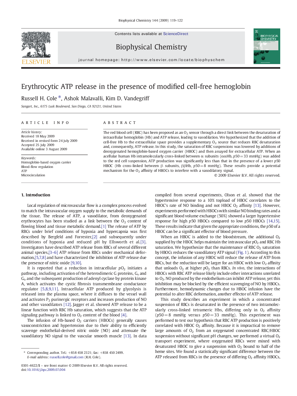 Erythrocytic ATP release in the presence of modified cell-free hemoglobin