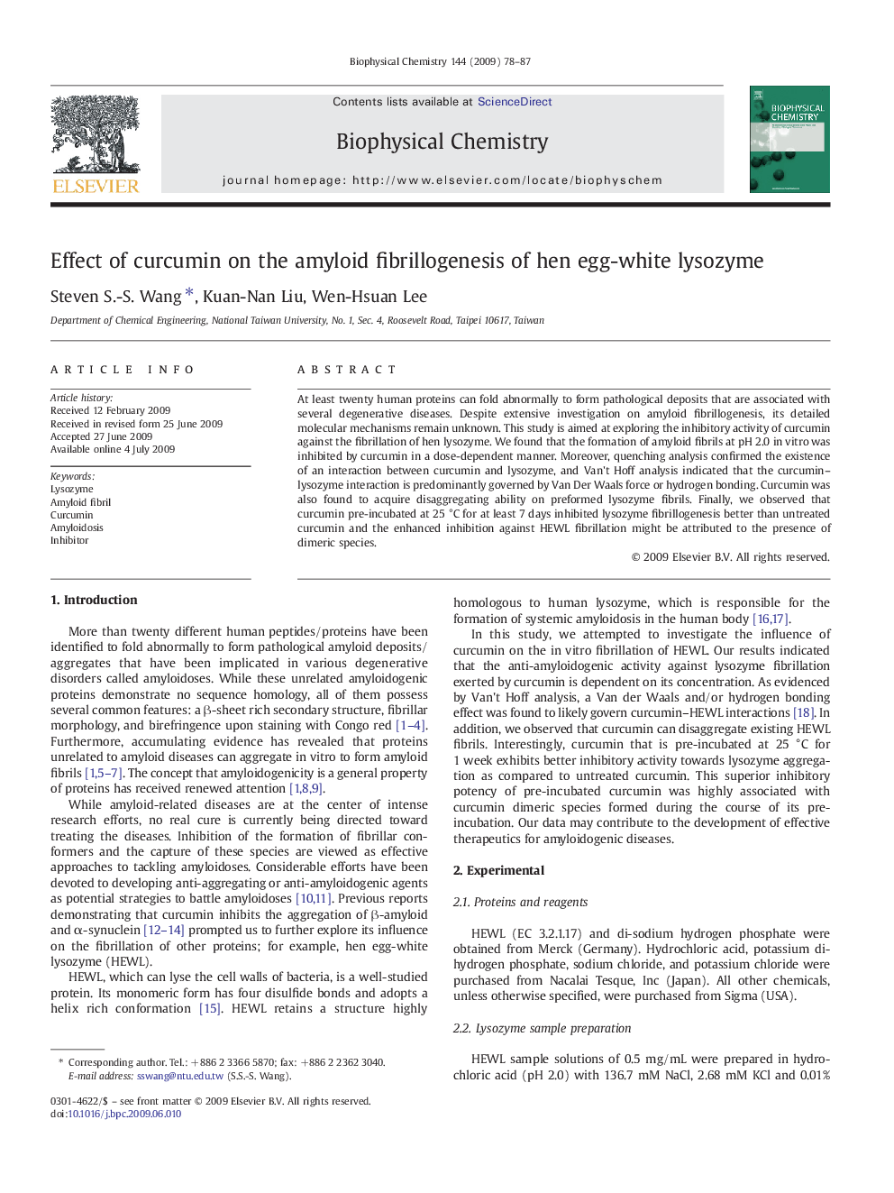 Effect of curcumin on the amyloid fibrillogenesis of hen egg-white lysozyme