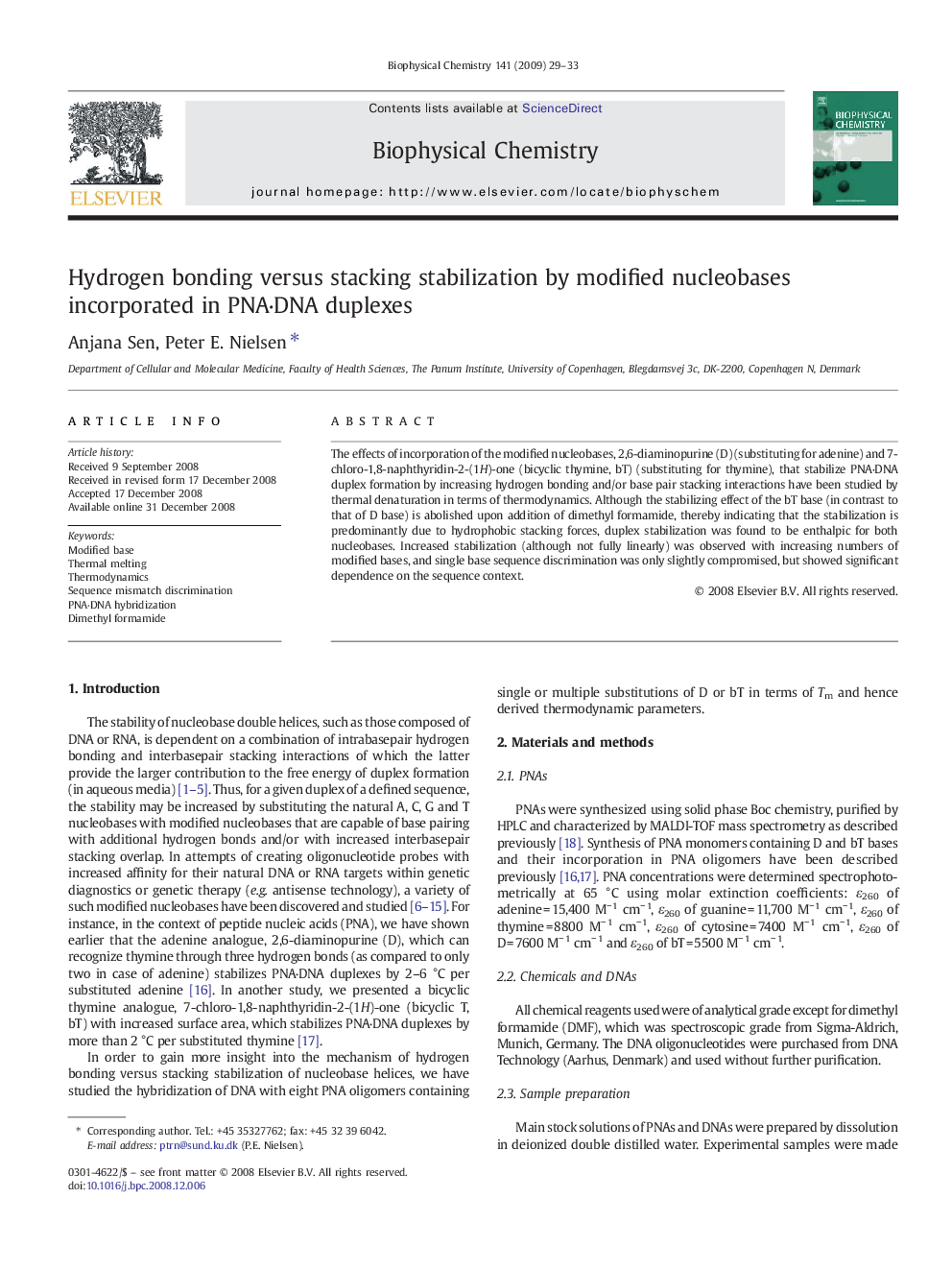 Hydrogen bonding versus stacking stabilization by modified nucleobases incorporated in PNAÂ·DNA duplexes