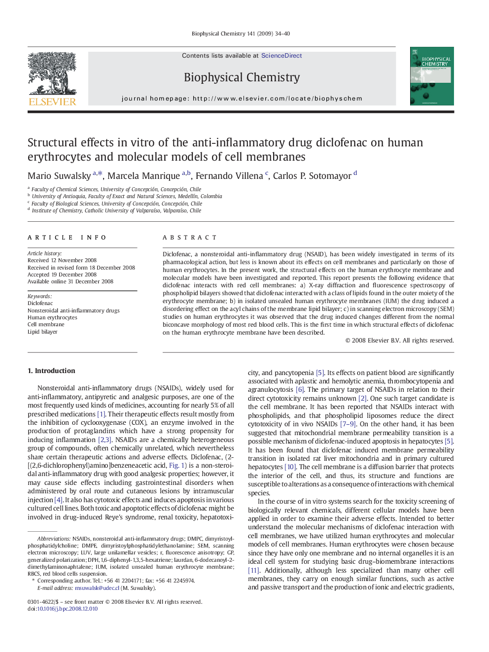 Structural effects in vitro of the anti-inflammatory drug diclofenac on human erythrocytes and molecular models of cell membranes