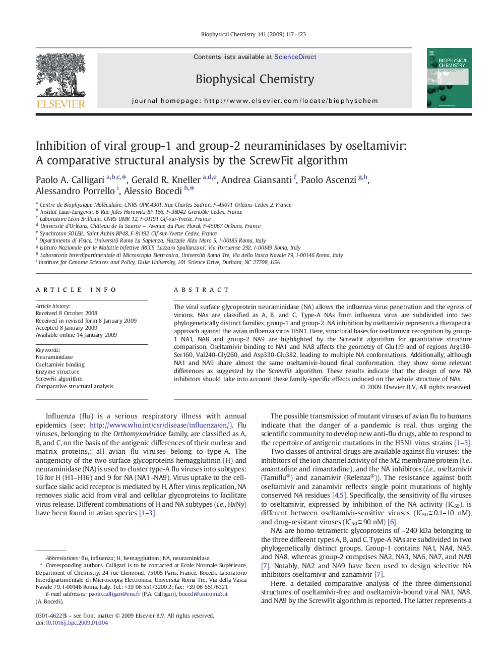 Inhibition of viral group-1 and group-2 neuraminidases by oseltamivir: A comparative structural analysis by the ScrewFit algorithm