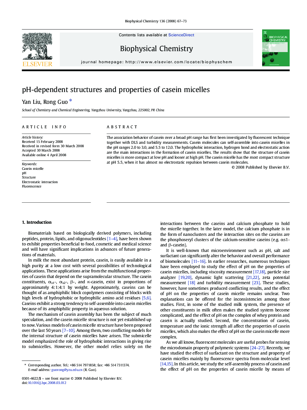 pH-dependent structures and properties of casein micelles