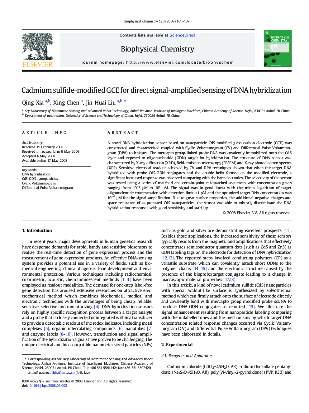 Cadmium sulfide-modified GCE for direct signal-amplified sensing of DNA hybridization