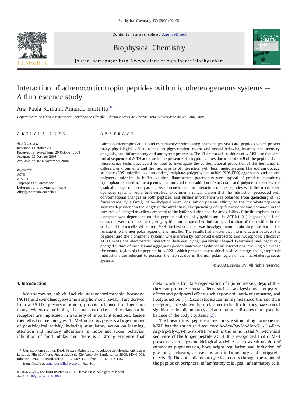 Interaction of adrenocorticotropin peptides with microheterogeneous systems - A fluorescence study