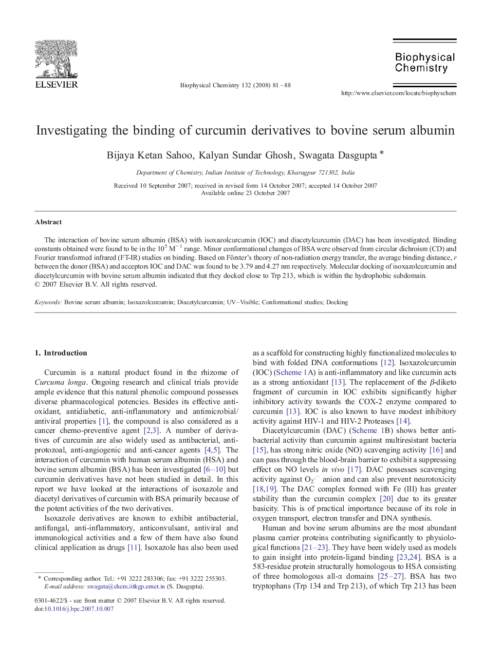 Investigating the binding of curcumin derivatives to bovine serum albumin