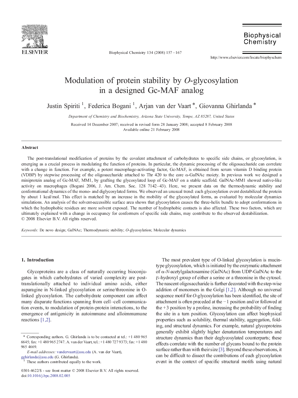 Modulation of protein stability by O-glycosylation in a designed Gc-MAF analog