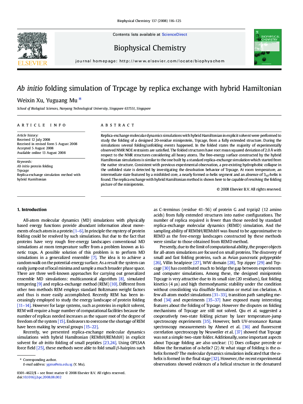 Ab initio folding simulation of Trpcage by replica exchange with hybrid Hamiltonian