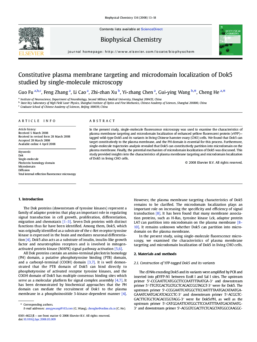 Constitutive plasma membrane targeting and microdomain localization of Dok5 studied by single-molecule microscopy