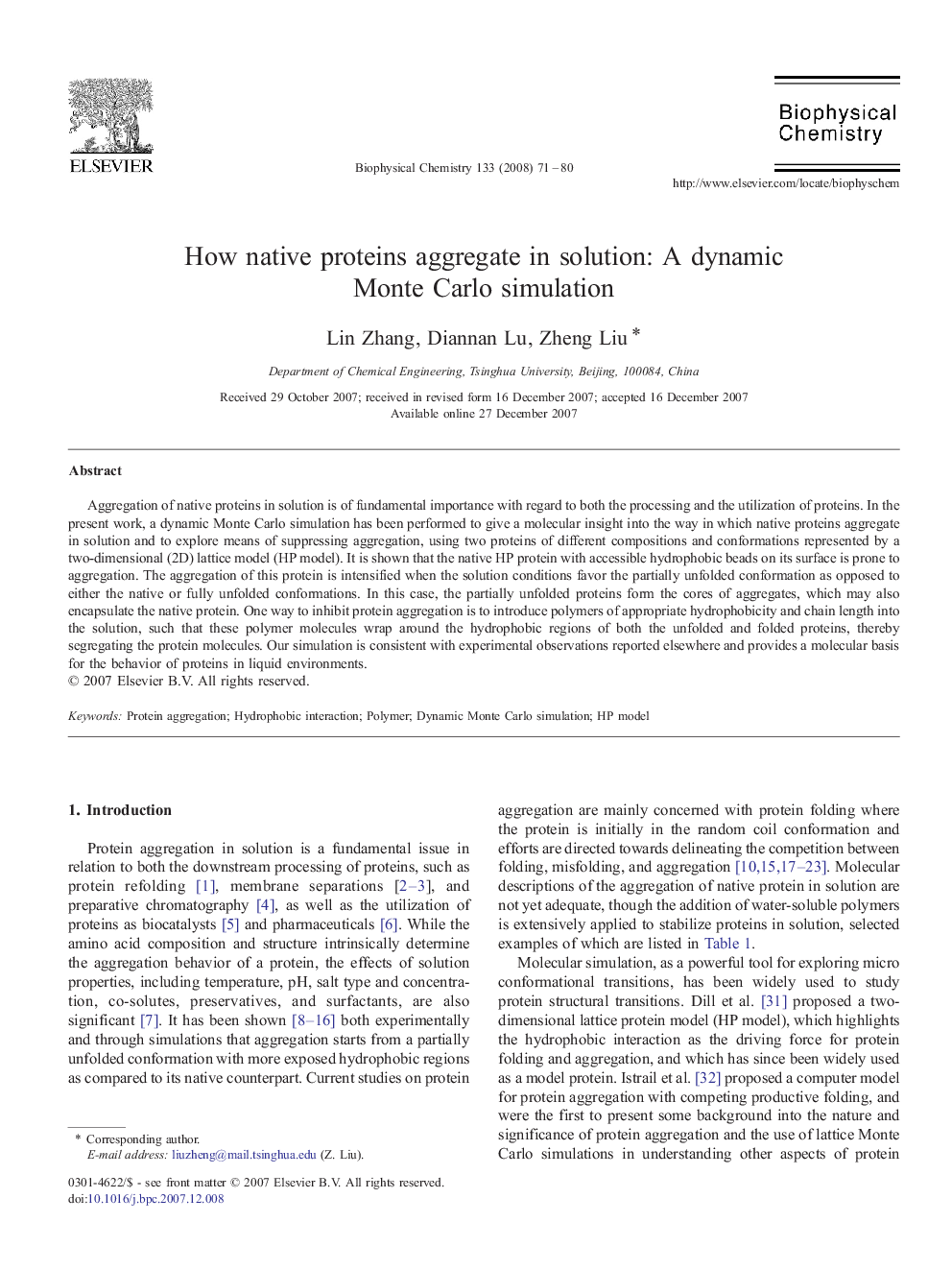 How native proteins aggregate in solution: A dynamic Monte Carlo simulation