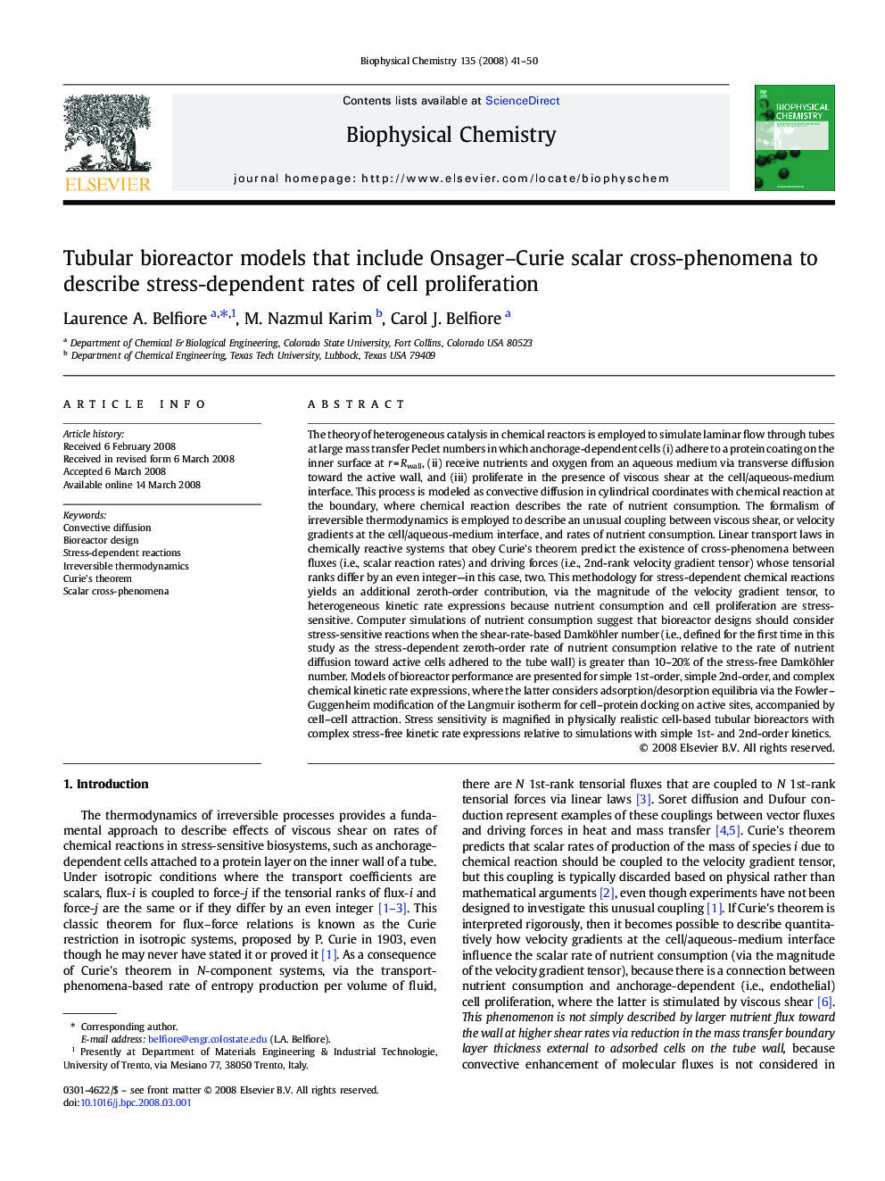 Tubular bioreactor models that include Onsager-Curie scalar cross-phenomena to describe stress-dependent rates of cell proliferation