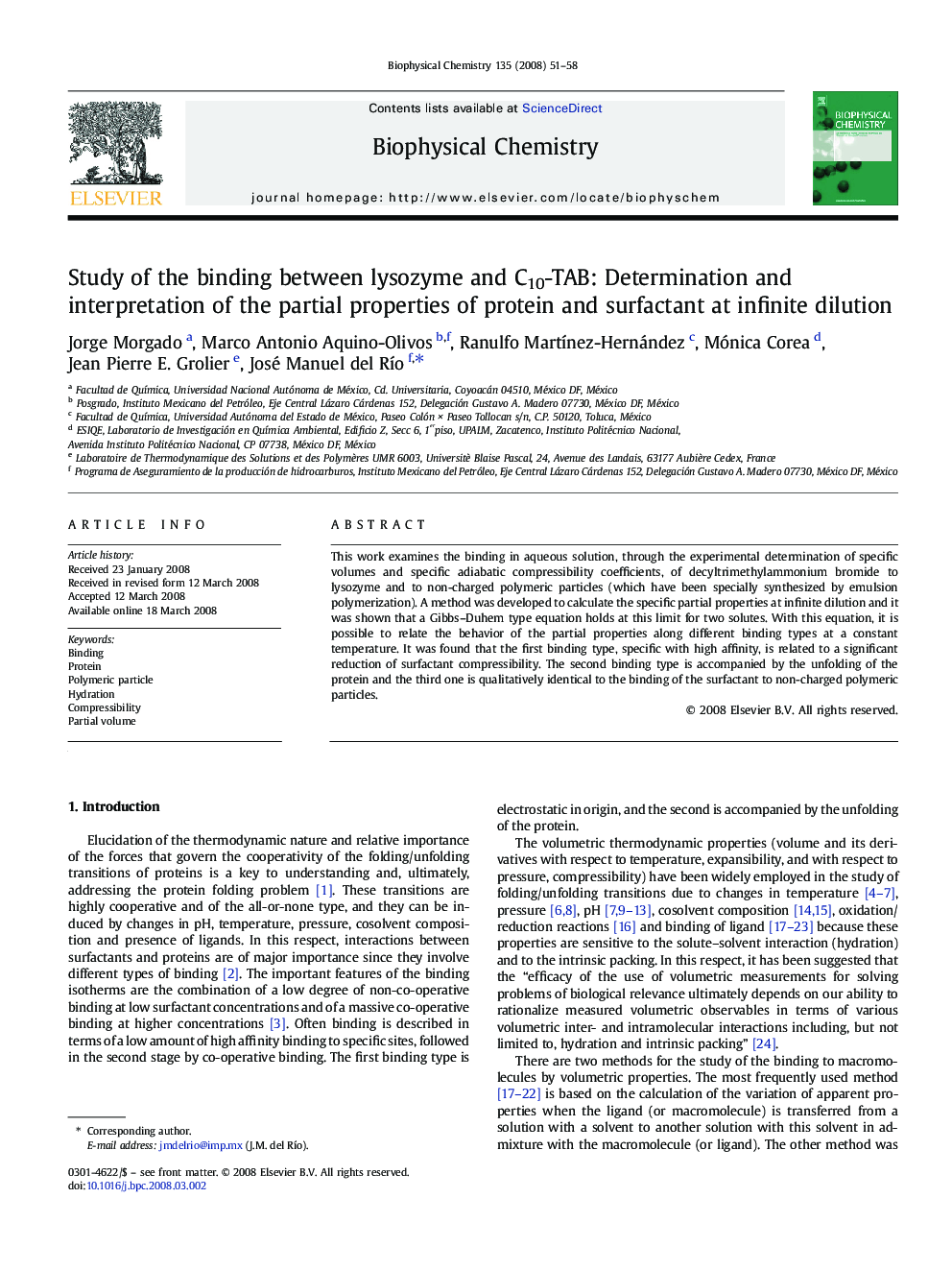 Study of the binding between lysozyme and C10-TAB: Determination and interpretation of the partial properties of protein and surfactant at infinite dilution