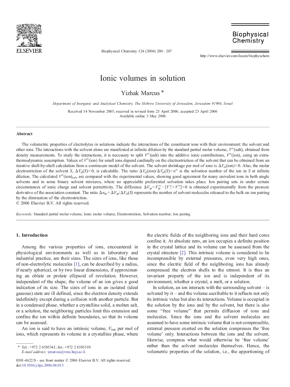 Ionic volumes in solution