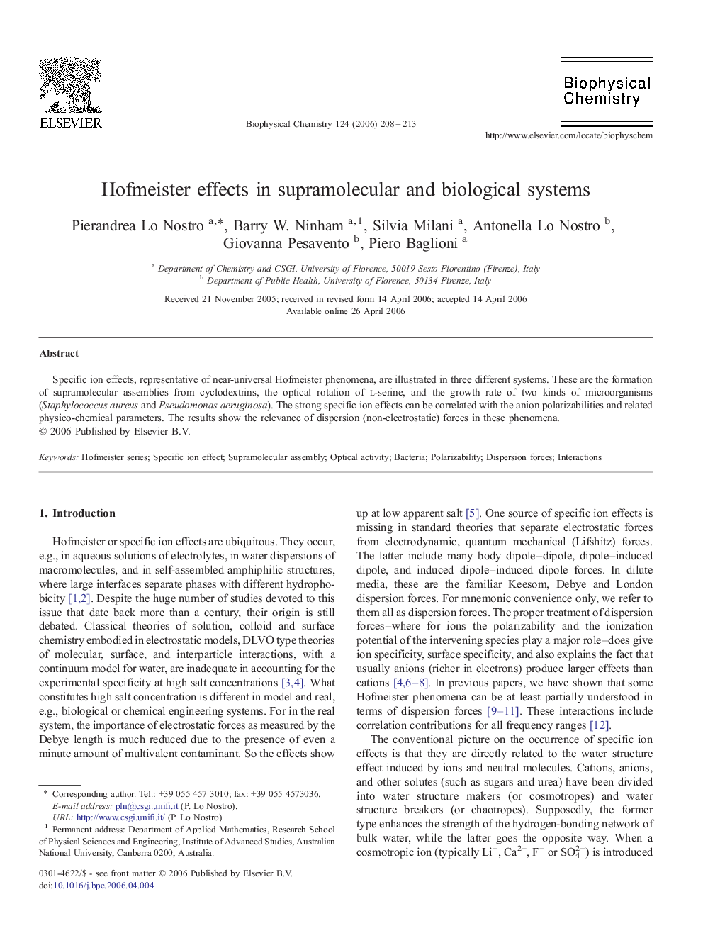 Hofmeister effects in supramolecular and biological systems