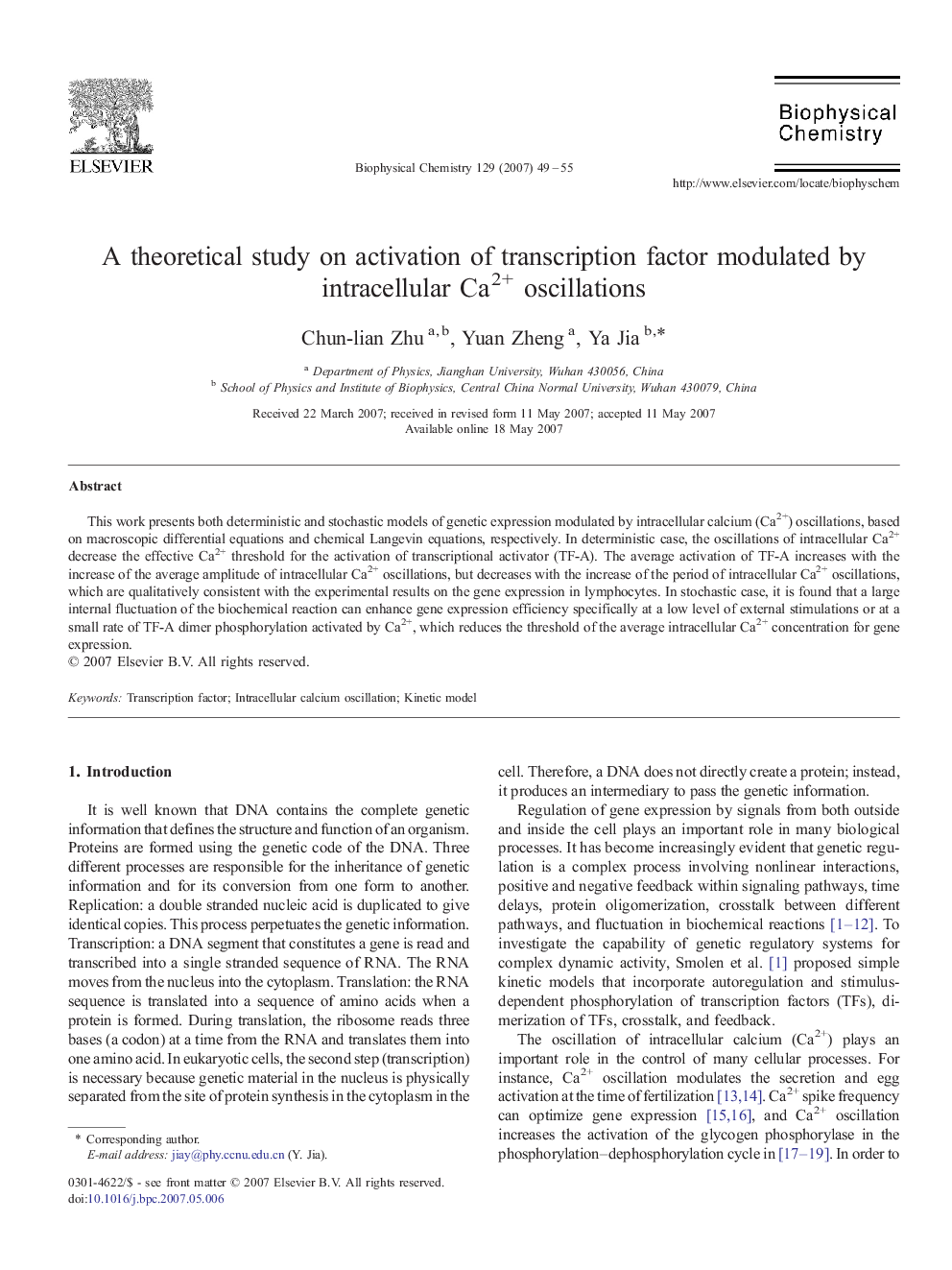 A theoretical study on activation of transcription factor modulated by intracellular Ca2+ oscillations