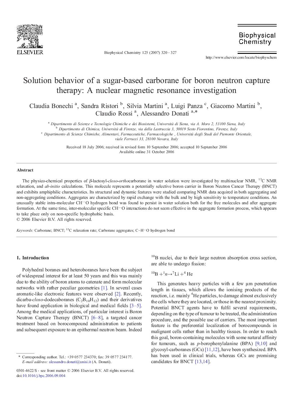 Solution behavior of a sugar-based carborane for boron neutron capture therapy: A nuclear magnetic resonance investigation