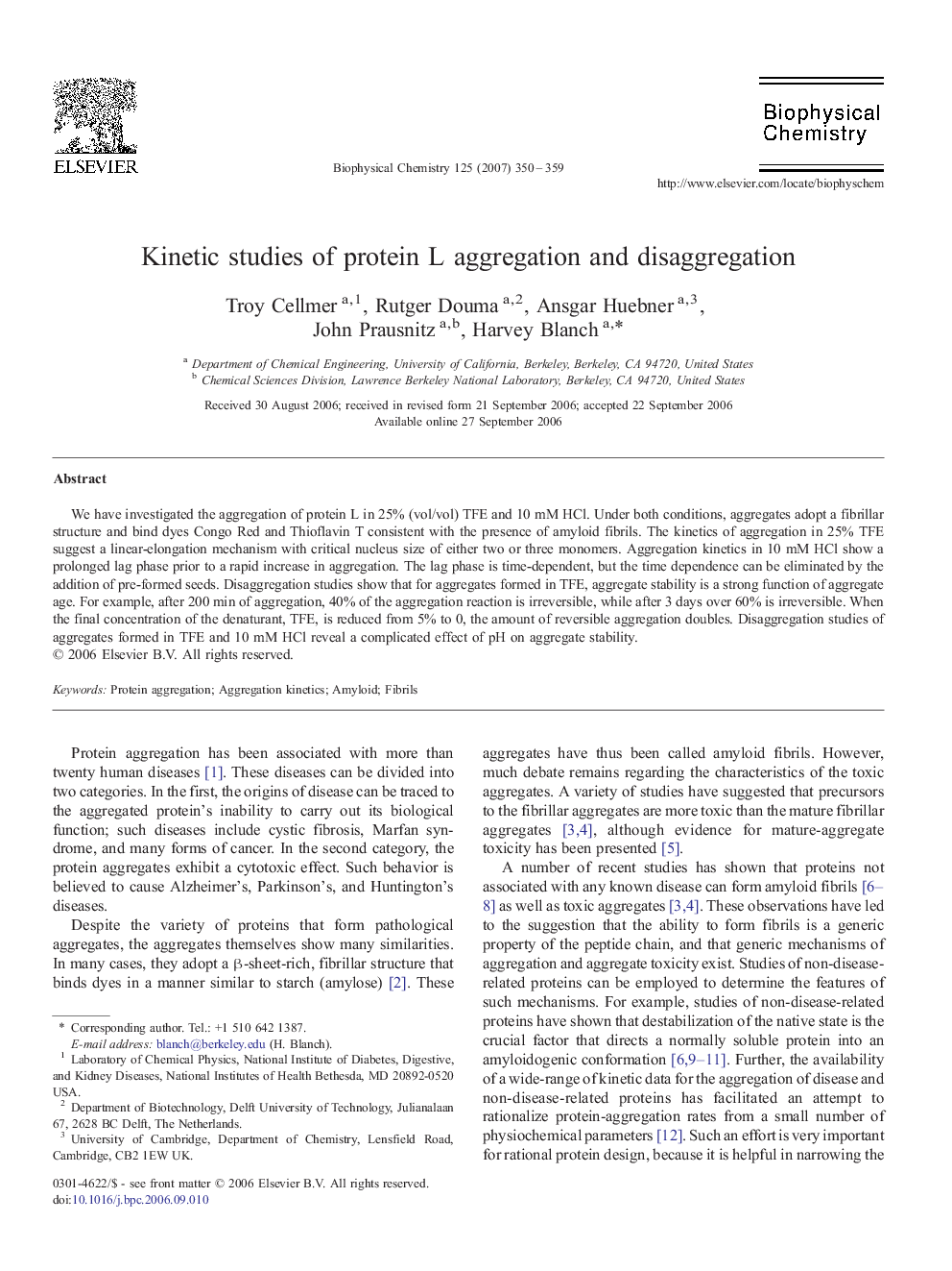 Kinetic studies of protein L aggregation and disaggregation