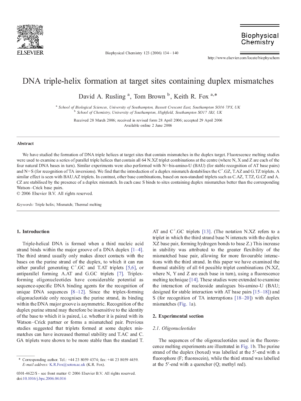 DNA triple-helix formation at target sites containing duplex mismatches