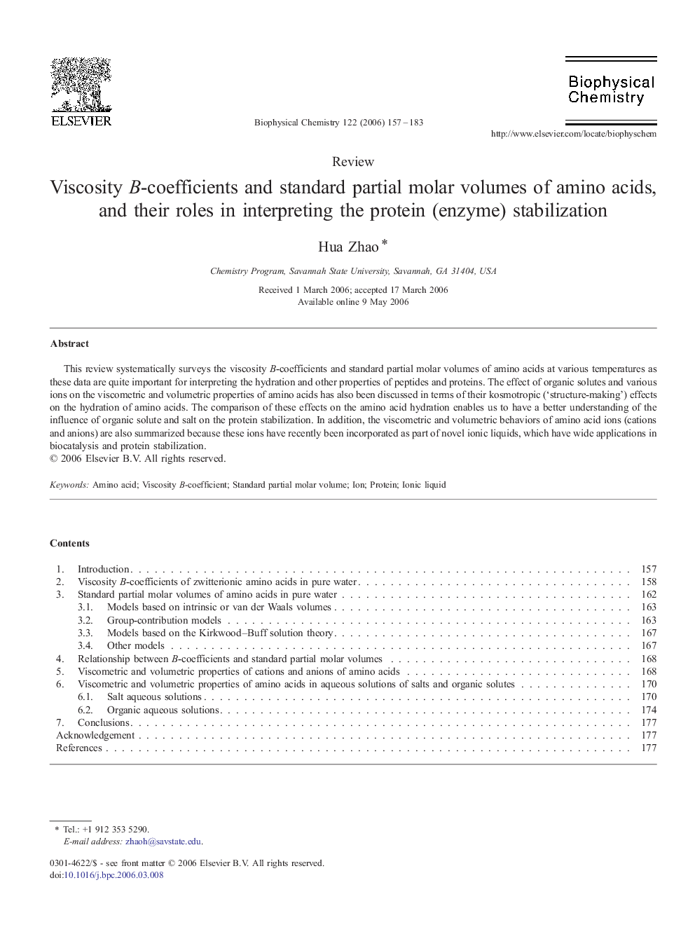 Viscosity B-coefficients and standard partial molar volumes of amino acids, and their roles in interpreting the protein (enzyme) stabilization