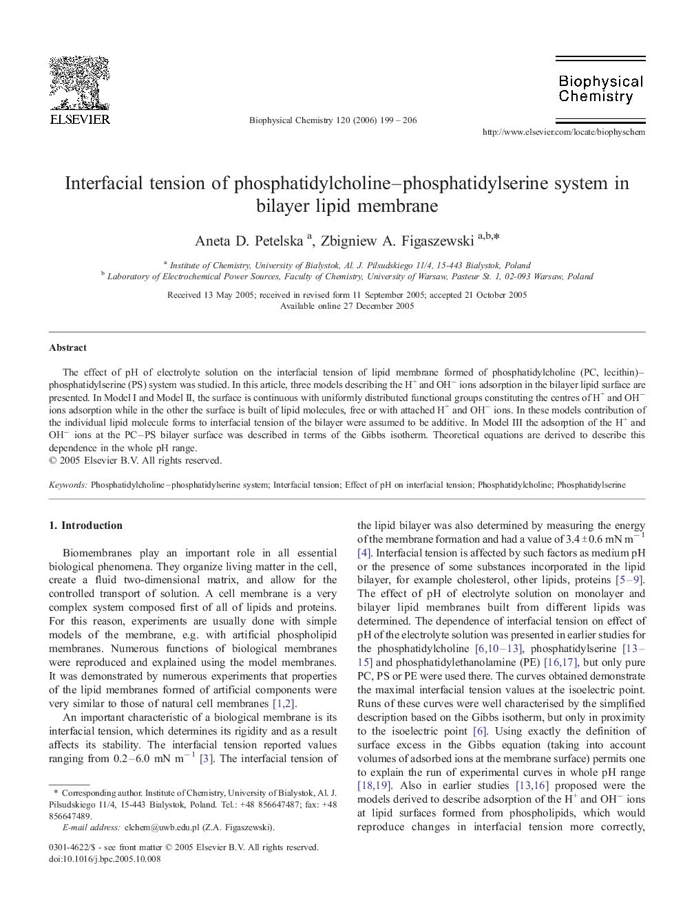 Interfacial tension of phosphatidylcholine-phosphatidylserine system in bilayer lipid membrane