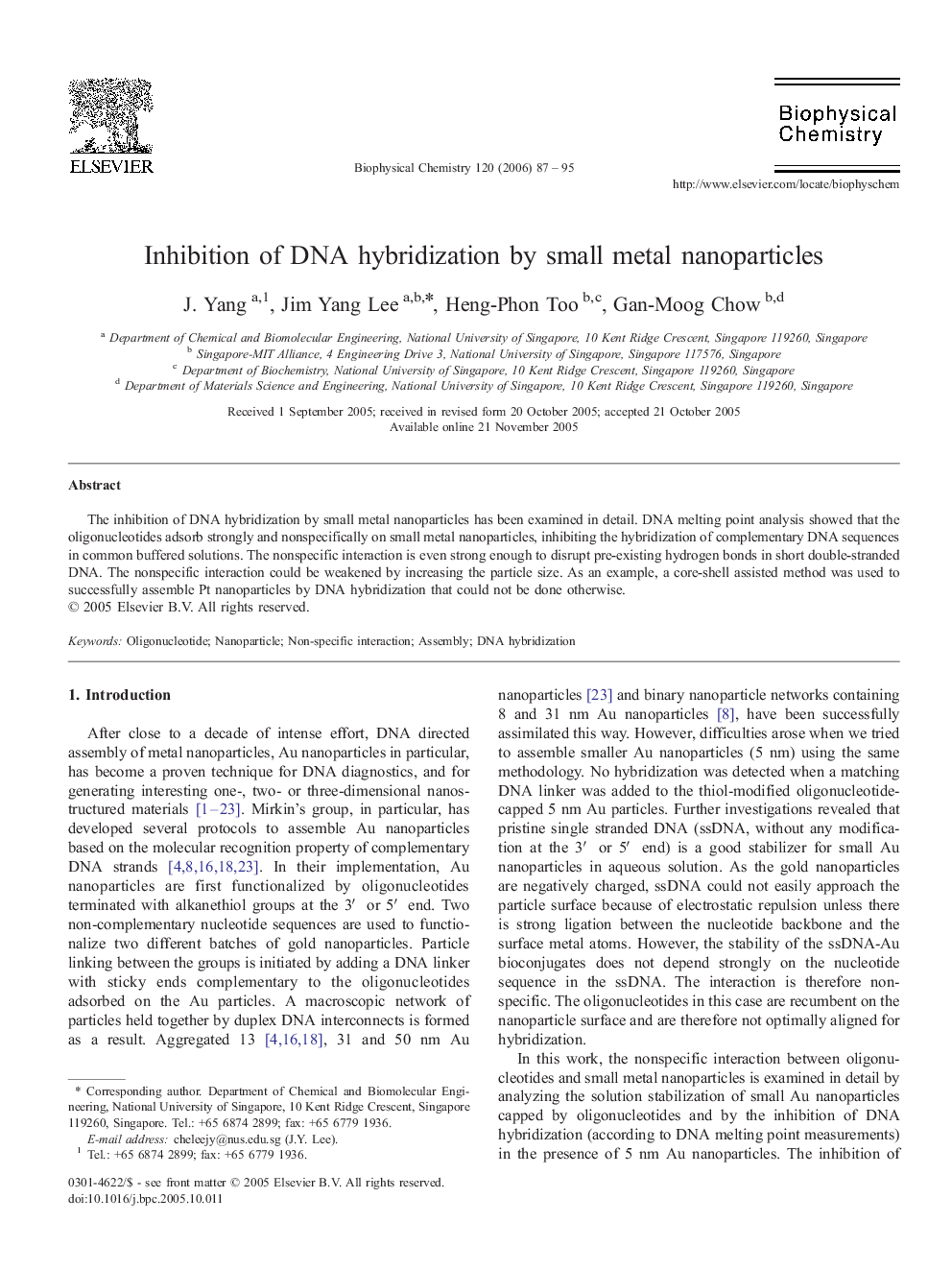 Inhibition of DNA hybridization by small metal nanoparticles