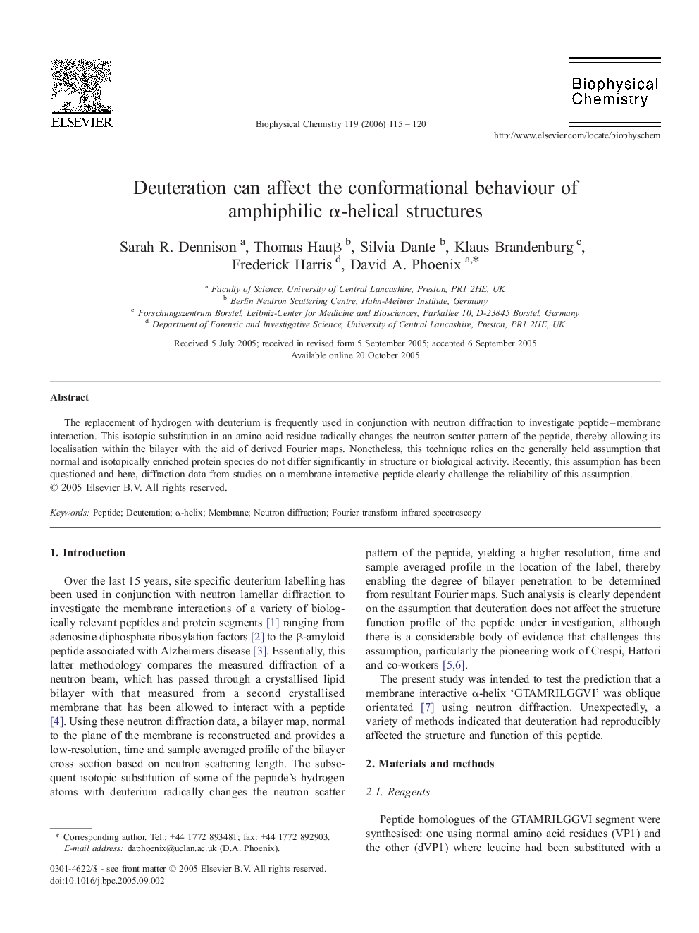 Deuteration can affect the conformational behaviour of amphiphilic Î±-helical structures