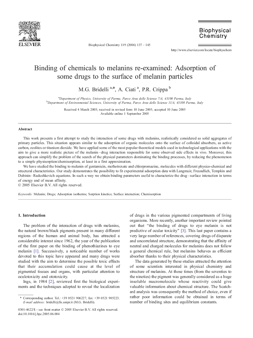 Binding of chemicals to melanins re-examined: Adsorption of some drugs to the surface of melanin particles