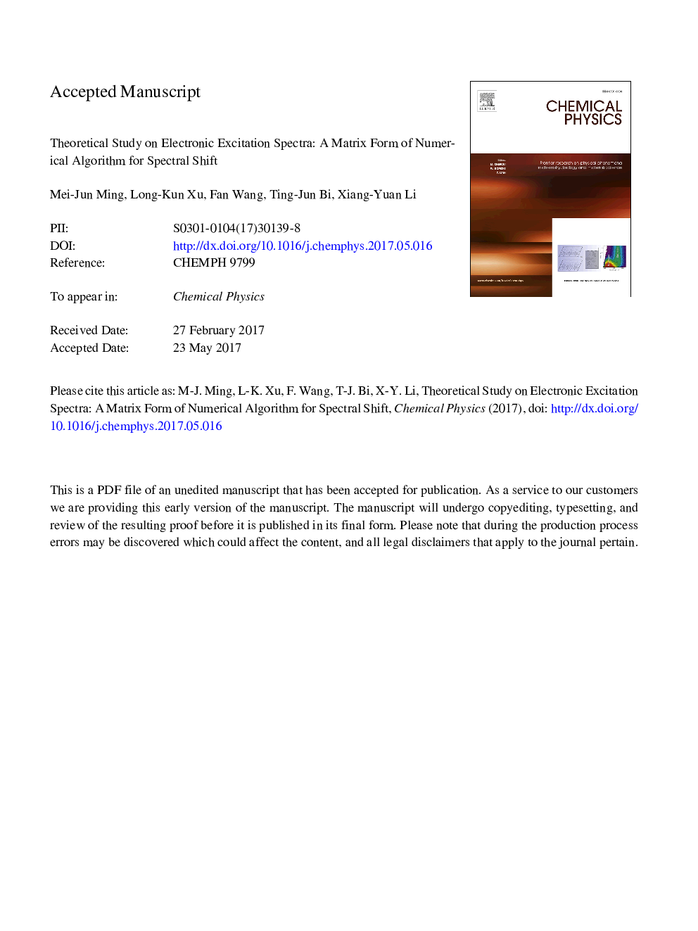 Theoretical study on electronic excitation spectra: A matrix form of numerical algorithm for spectral shift