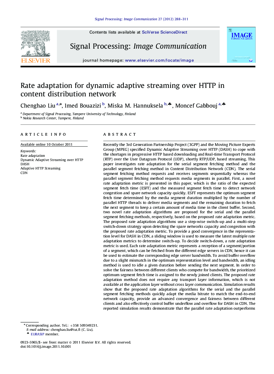 Rate adaptation for dynamic adaptive streaming over HTTP in content distribution network