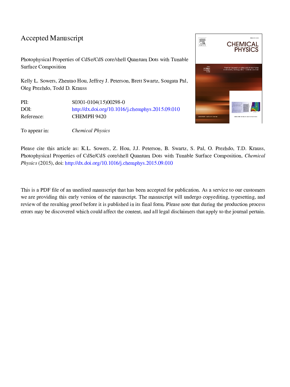 Photophysical Properties of CdSe/CdS core/shell quantum dots with tunable surface composition