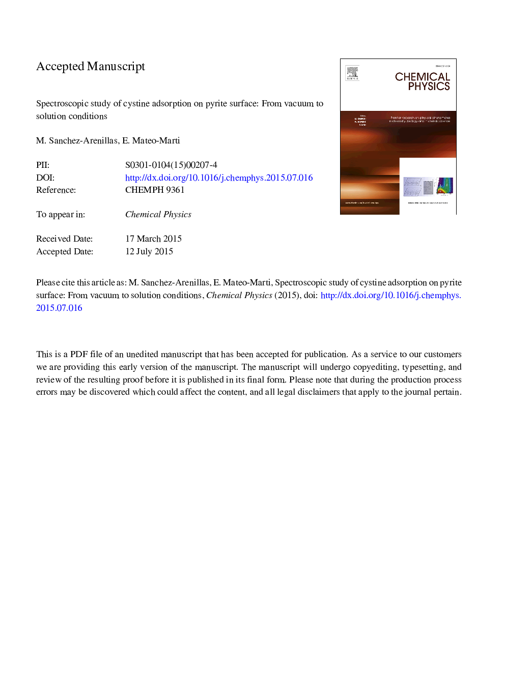 Spectroscopic study of cystine adsorption on pyrite surface: From vacuum to solution conditions