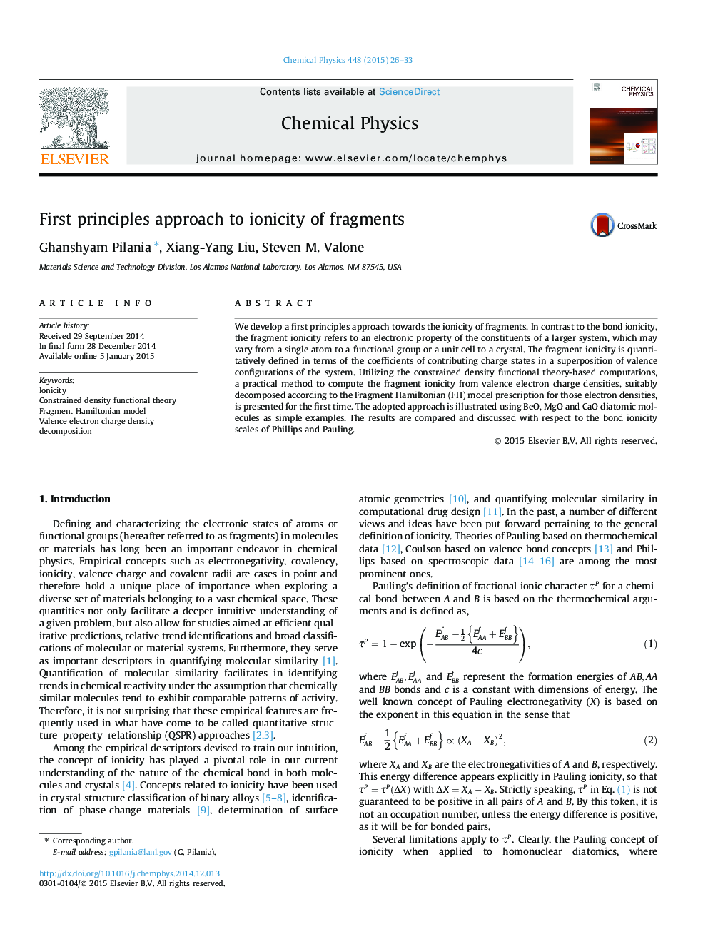 First principles approach to ionicity of fragments
