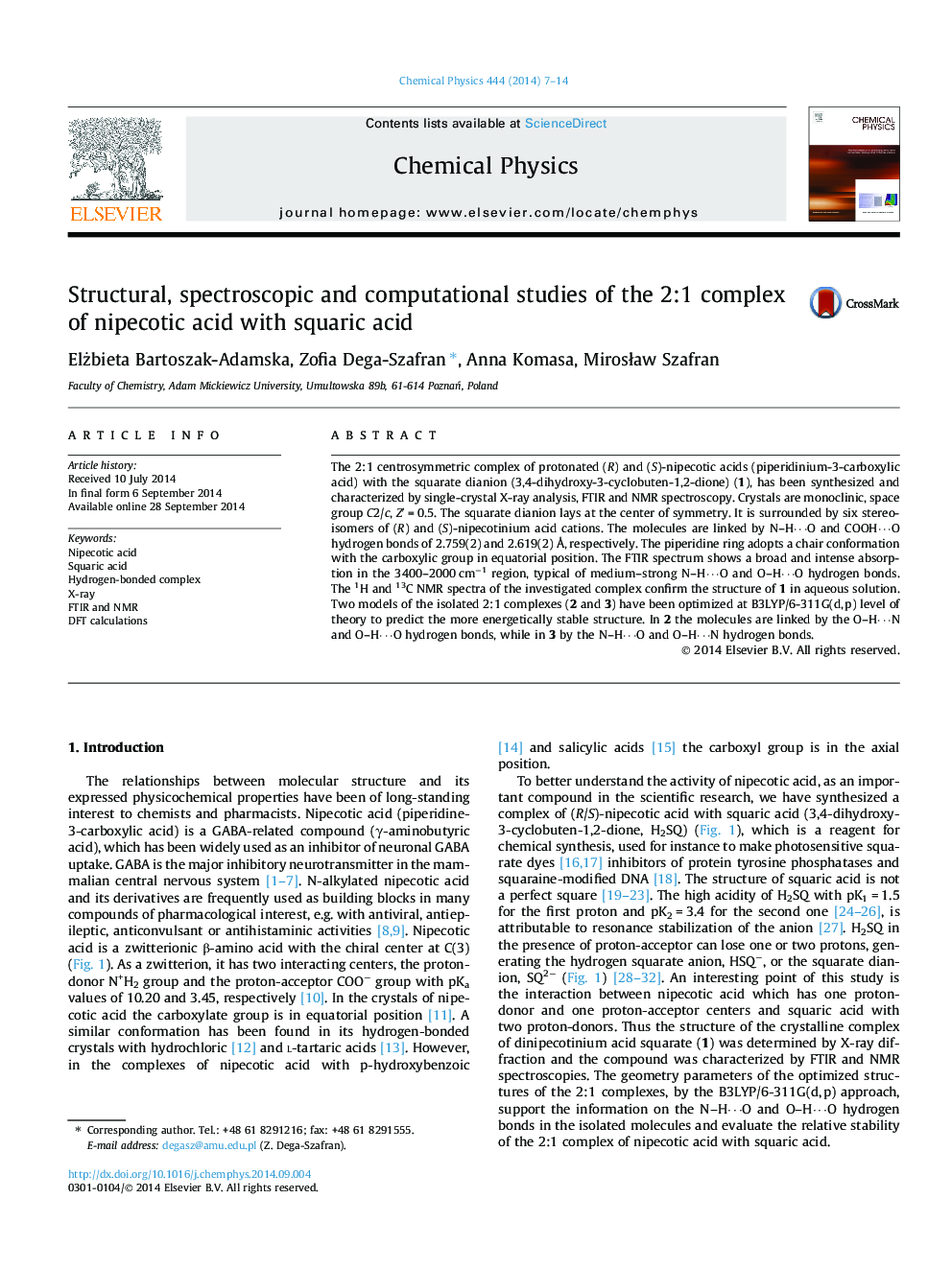 مطالعات ساختاری، اسپکتروسکوپی و محاسباتی مجموعه ای از اسید نایپاکوتیک 2: 1 با اسکوریاک اسید 