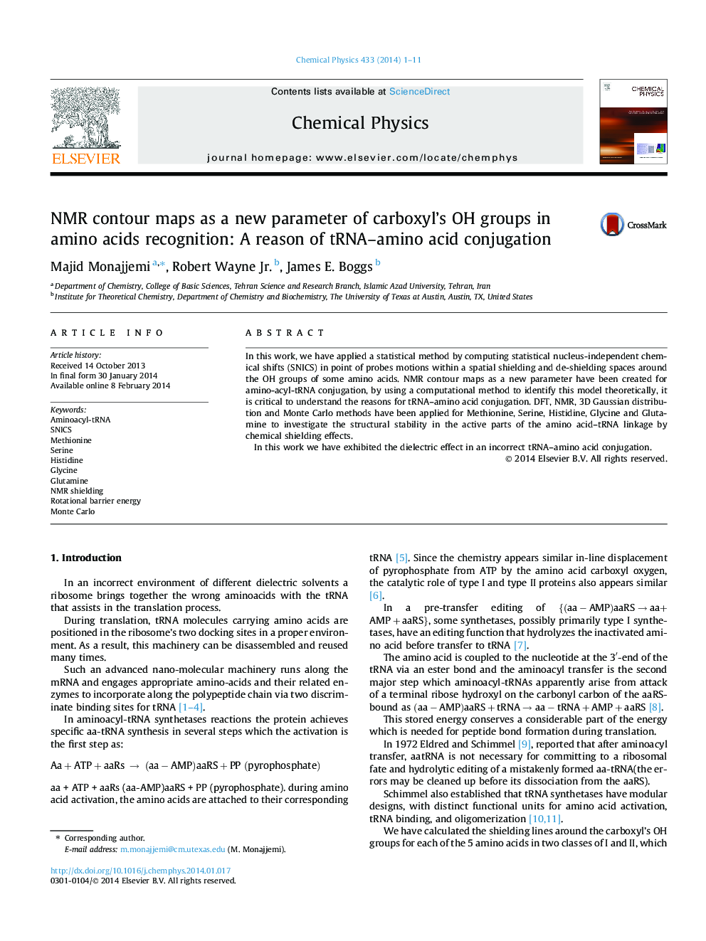 NMR contour maps as a new parameter of carboxyl's OH groups in amino acids recognition: A reason of tRNA-amino acid conjugation