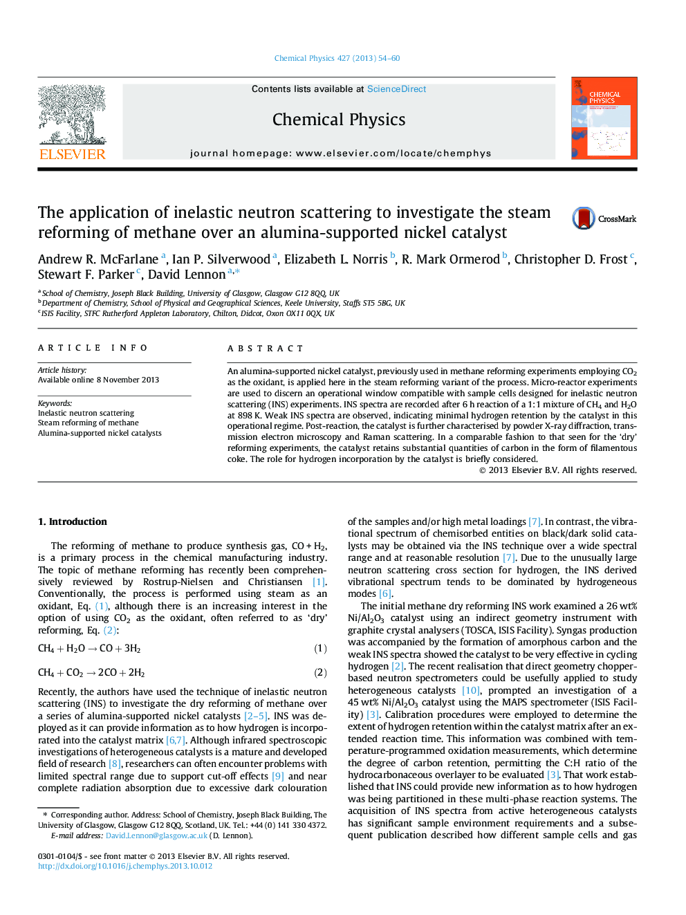 The application of inelastic neutron scattering to investigate the steam reforming of methane over an alumina-supported nickel catalyst