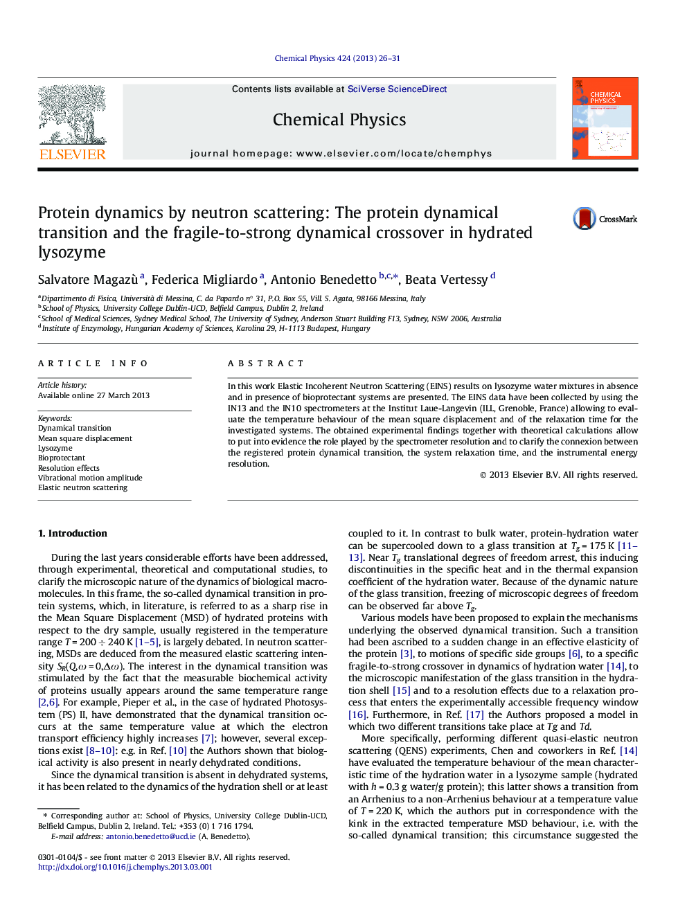 Protein dynamics by neutron scattering: The protein dynamical transition and the fragile-to-strong dynamical crossover in hydrated lysozyme