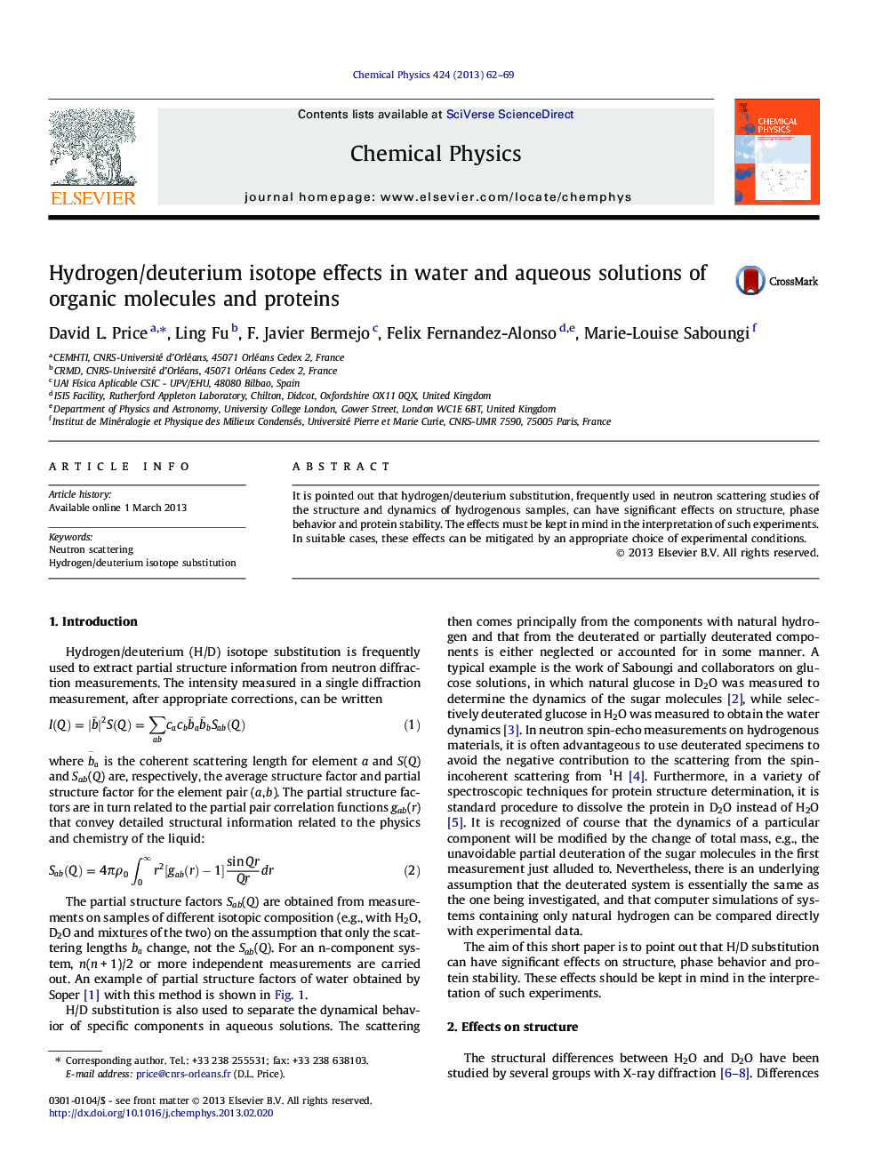 Hydrogen/deuterium isotope effects in water and aqueous solutions of organic molecules and proteins