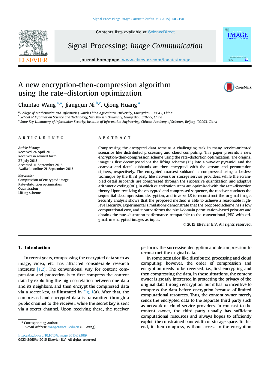 A new encryption-then-compression algorithm using the rate–distortion optimization