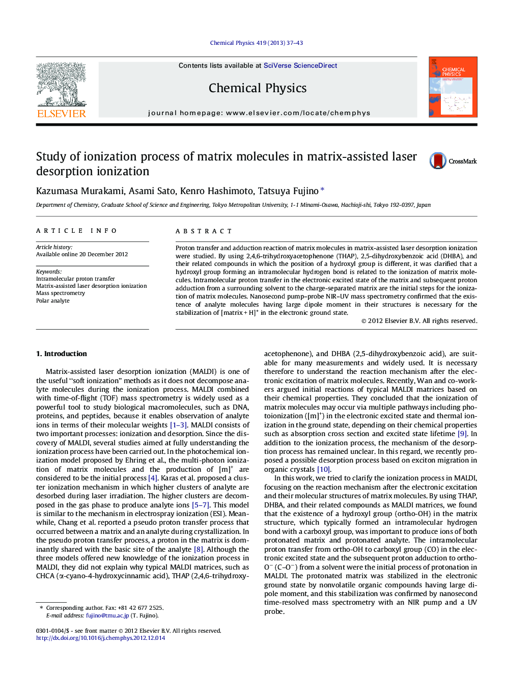 Study of ionization process of matrix molecules in matrix-assisted laser desorption ionization