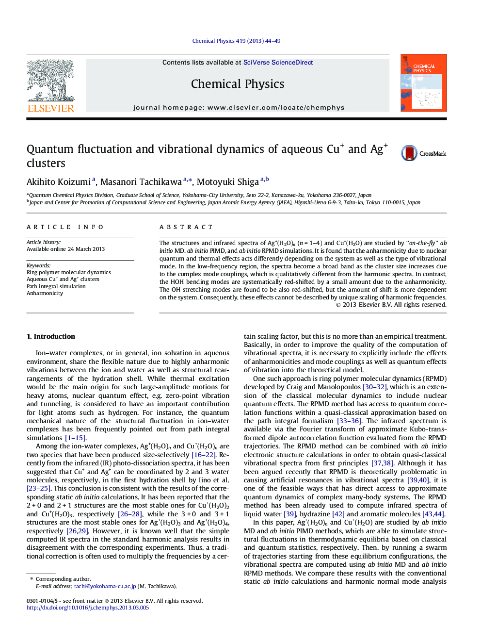 Quantum fluctuation and vibrational dynamics of aqueous Cu+ and Ag+ clusters