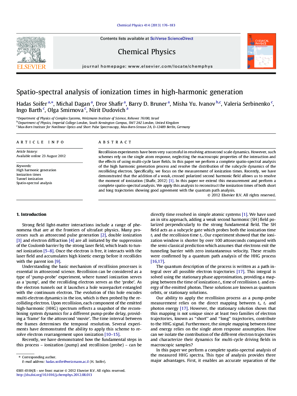 Spatio-spectral analysis of ionization times in high-harmonic generation