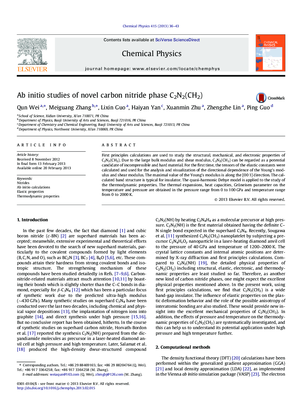 Ab initio studies of novel carbon nitride phase C2N2(CH2)