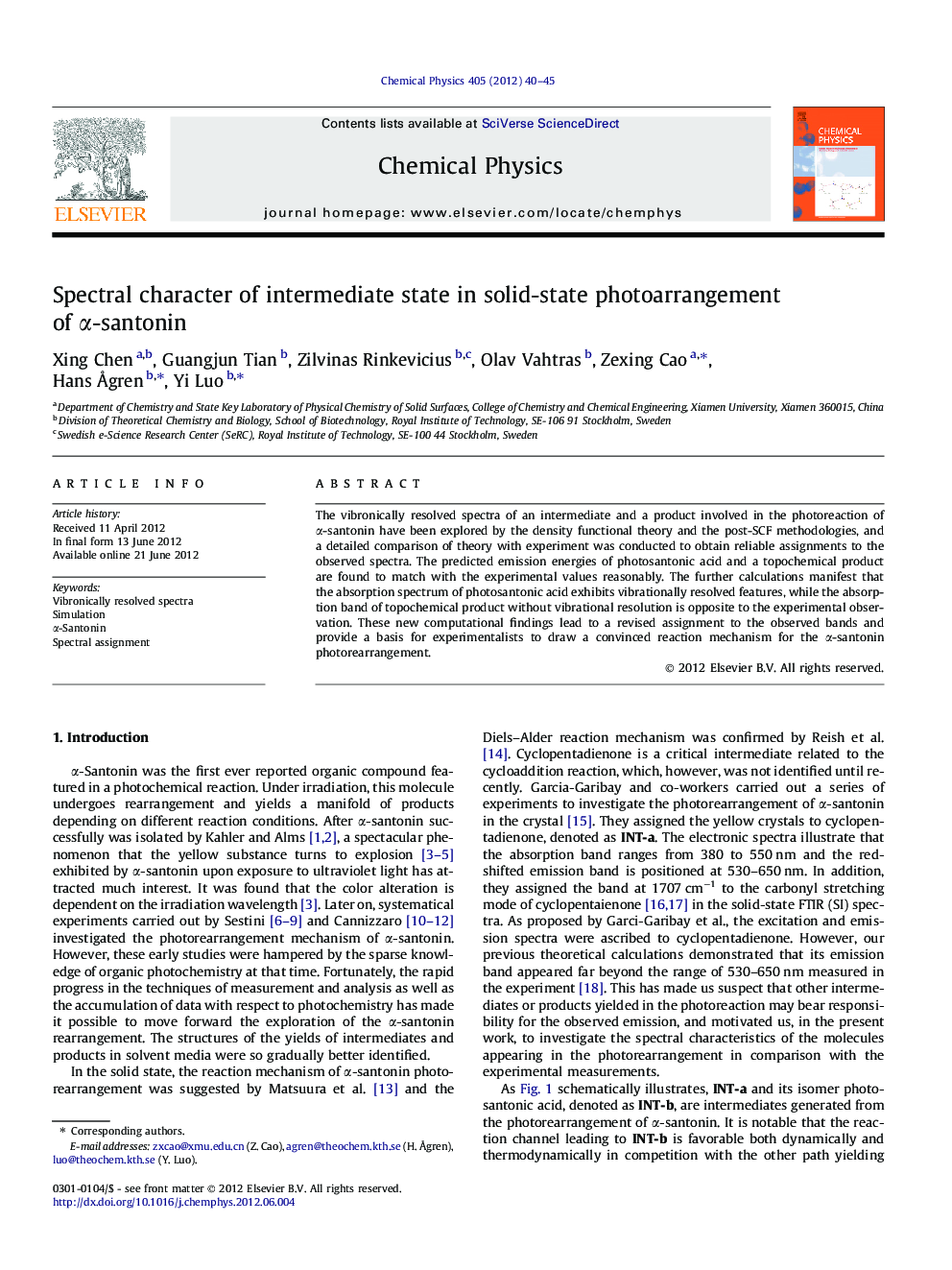 Spectral character of intermediate state in solid-state photoarrangement of Î±-santonin