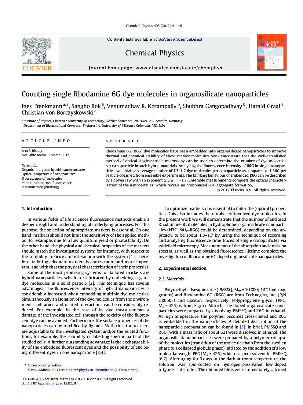 Counting single Rhodamine 6G dye molecules in organosilicate nanoparticles