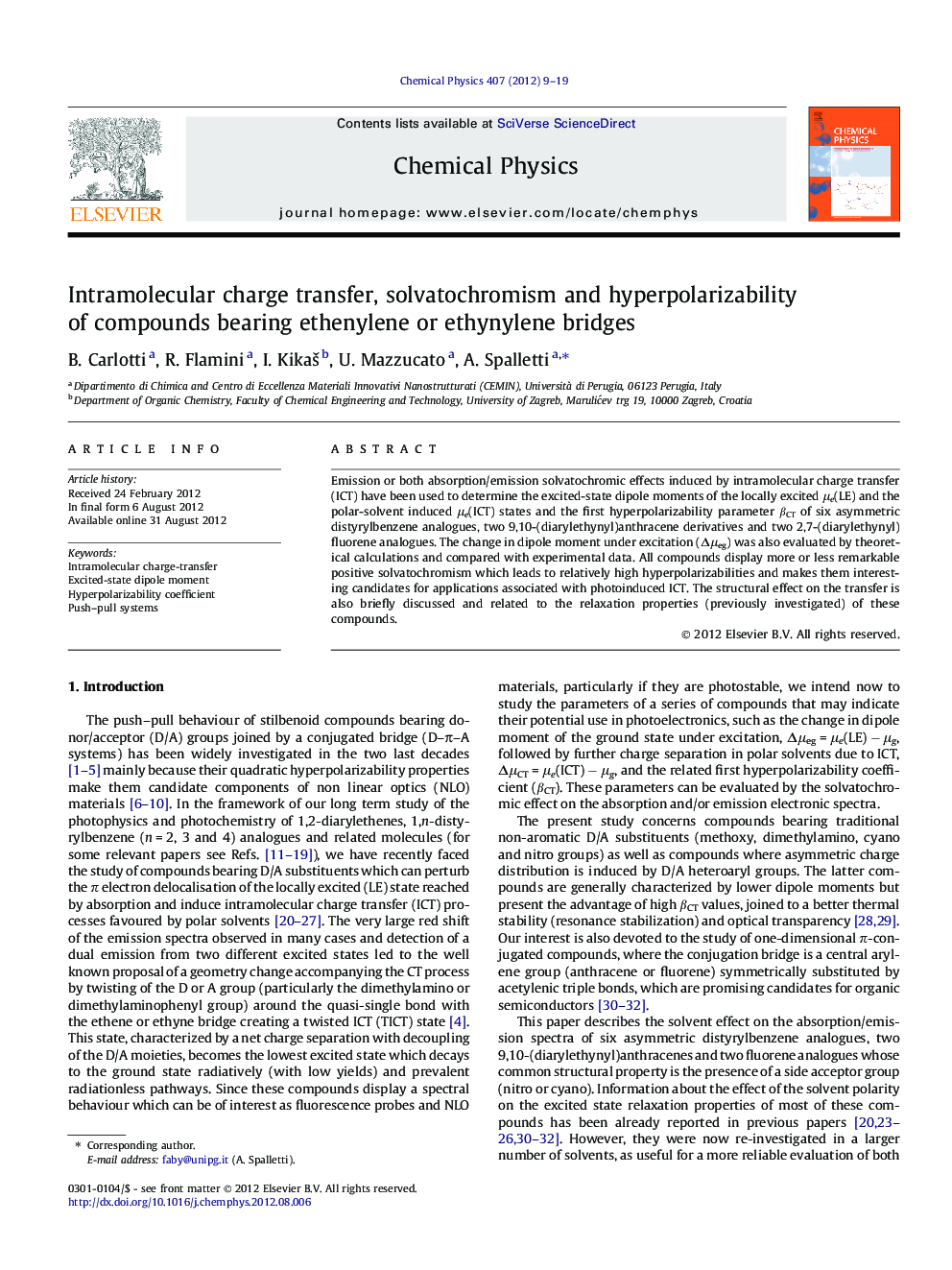 Intramolecular charge transfer, solvatochromism and hyperpolarizability of compounds bearing ethenylene or ethynylene bridges