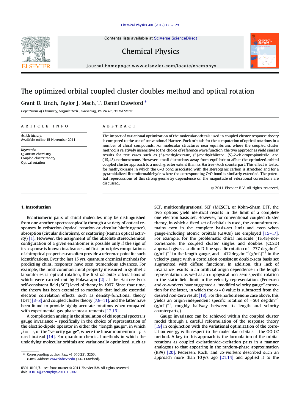 The optimized orbital coupled cluster doubles method and optical rotation