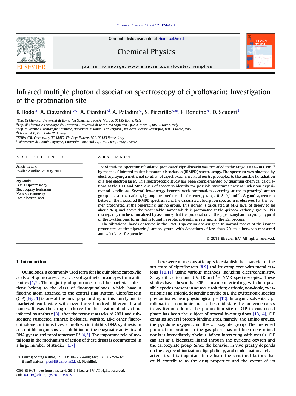 Infrared multiple photon dissociation spectroscopy of ciprofloxacin: Investigation of the protonation site