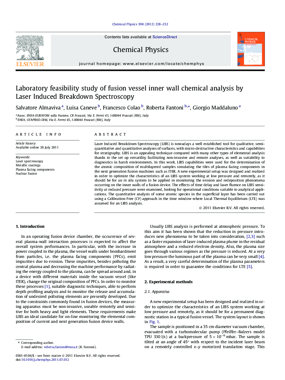 Laboratory feasibility study of fusion vessel inner wall chemical analysis by Laser Induced Breakdown Spectroscopy